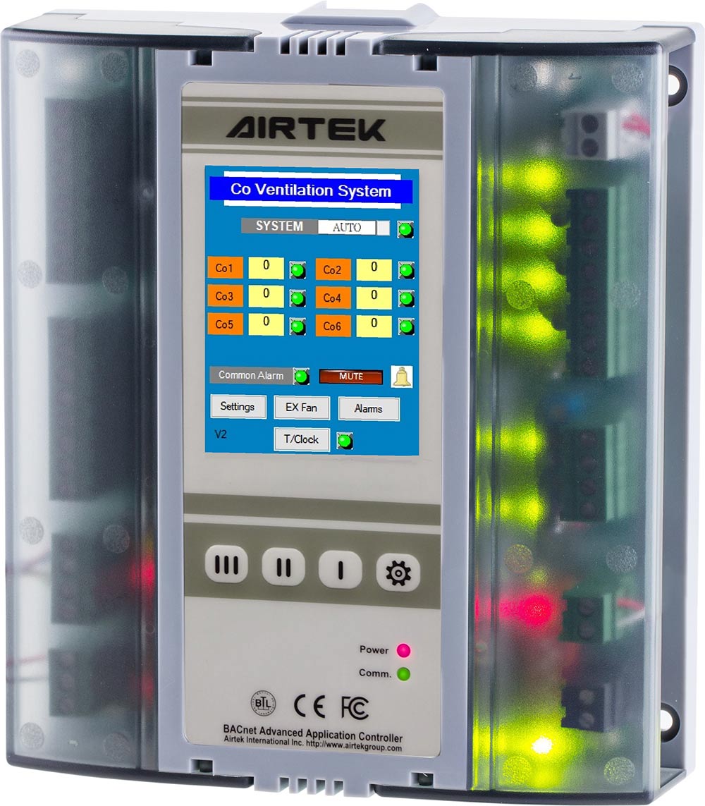 The Car Park Ventilation is controlled by Airtek's touch screen ventilation controller (CPES-2) complying with ASA1668 standards including scheduled purge times The Car Park Ventilation is controlled by Airtek's touch screen ventilation controller (CPES-2) complying with ASA1668 standards including scheduled purge times